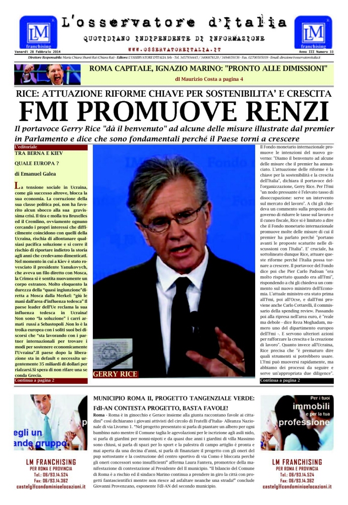 L'osservatore d'Italia edizione del 28 Febbraio 2014